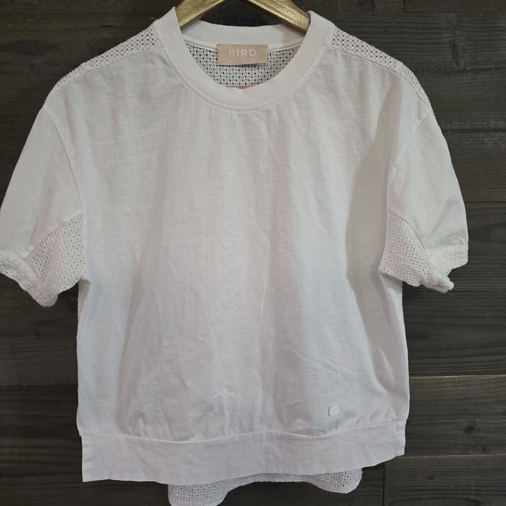 Bird by Juicy Couture White Mesh Crochet Short Sleeve Sweatshirt Top Womens
